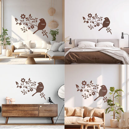 Bird Branch Natural Flowers Leaves Wall Decals Pvc Self Adhesive