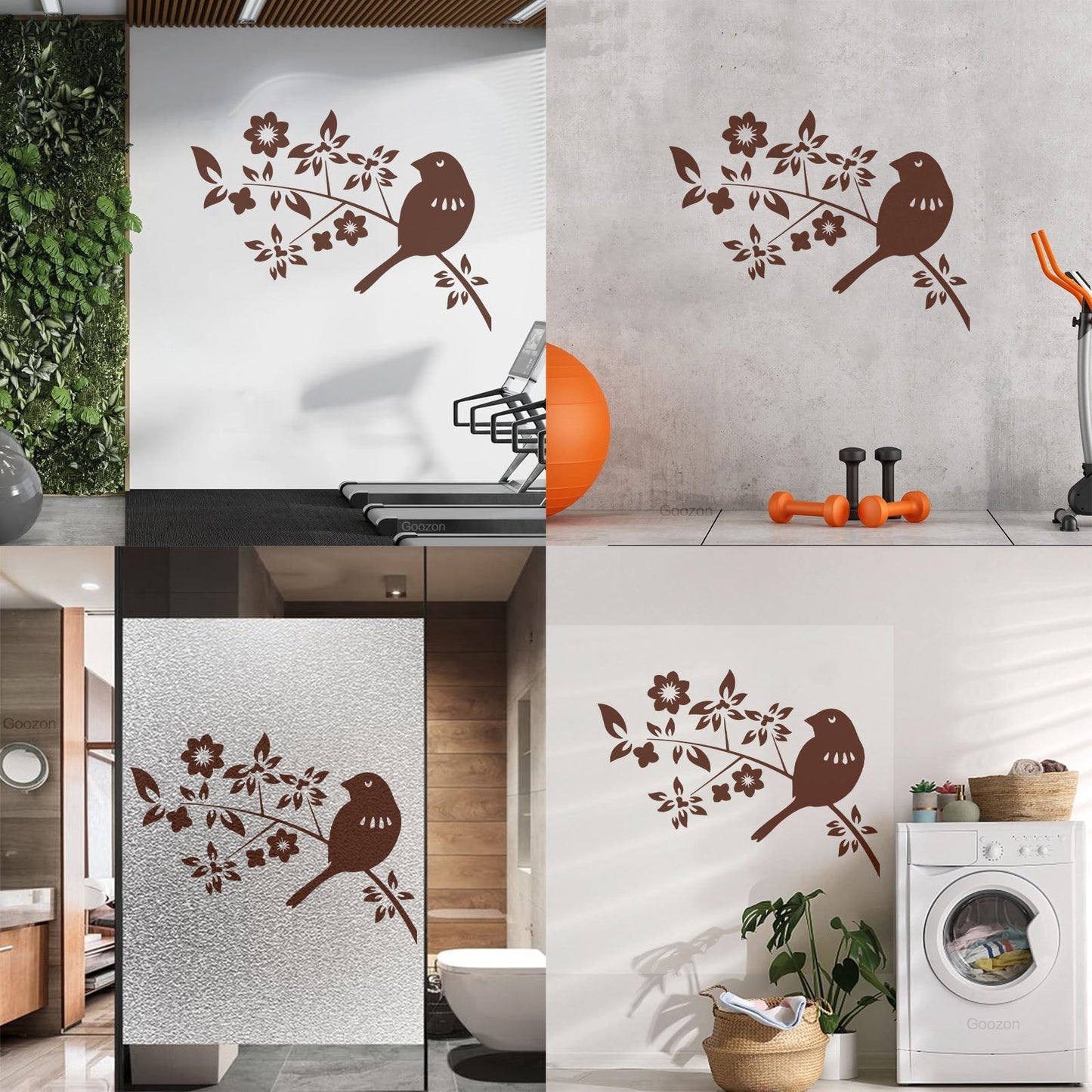 Bird Branch Natural Flowers Leaves Wall Decals Pvc Self Adhesive