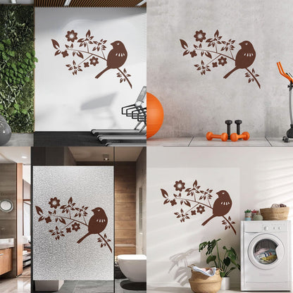 Bird Branch Natural Flowers Leaves Wall Decals Pvc Self Adhesive