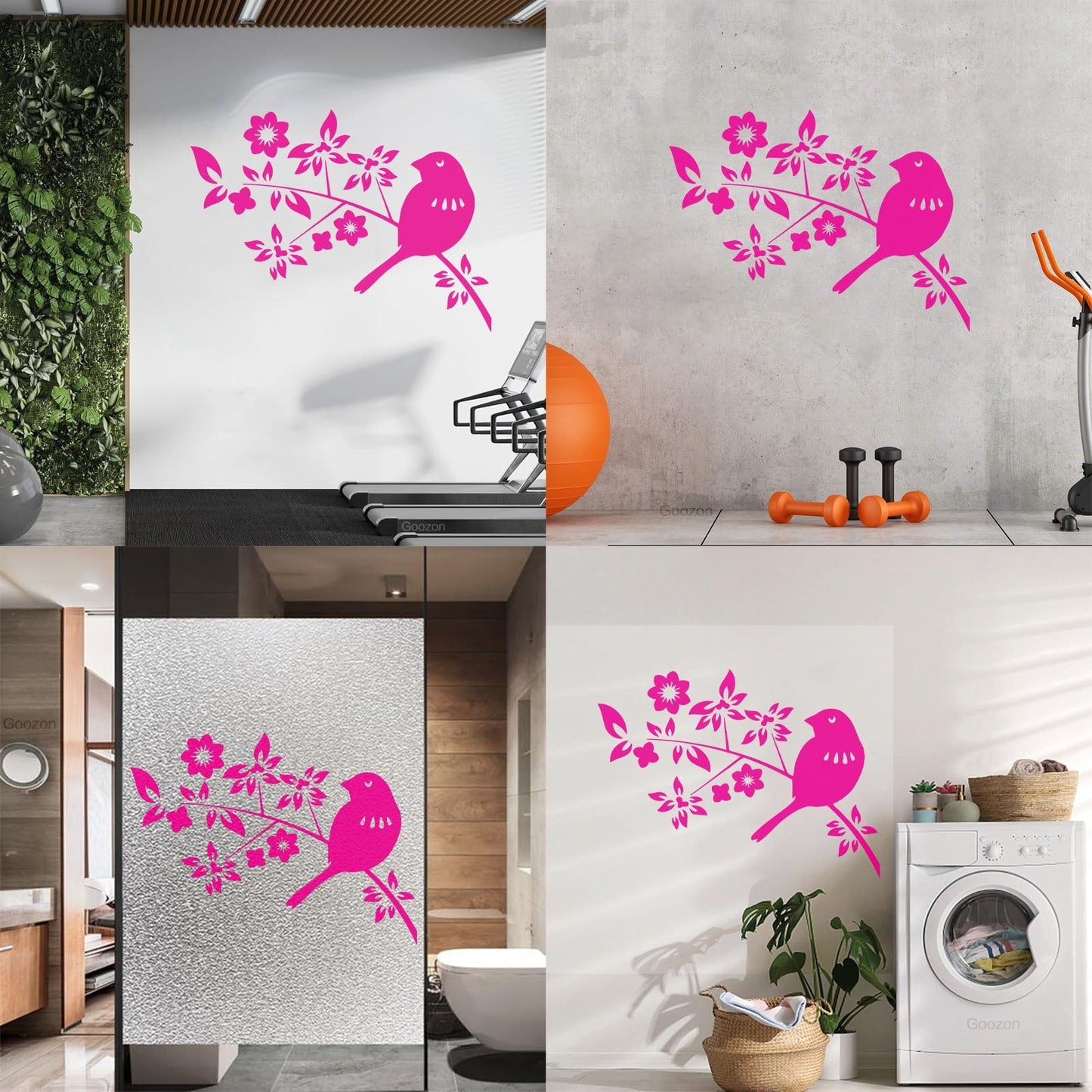 Bird Branch Natural Flowers Leaves Wall Decals Pvc Self Adhesive