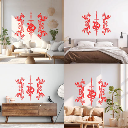 Vinyl Wall Stickers Sword Snake And Flowers Tribal Symbol Equipped With Transfer Film Kit