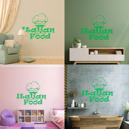 Engraving Decals Italian Food Lettering Pasta Chef'S Hat Kitchen Store Decoration