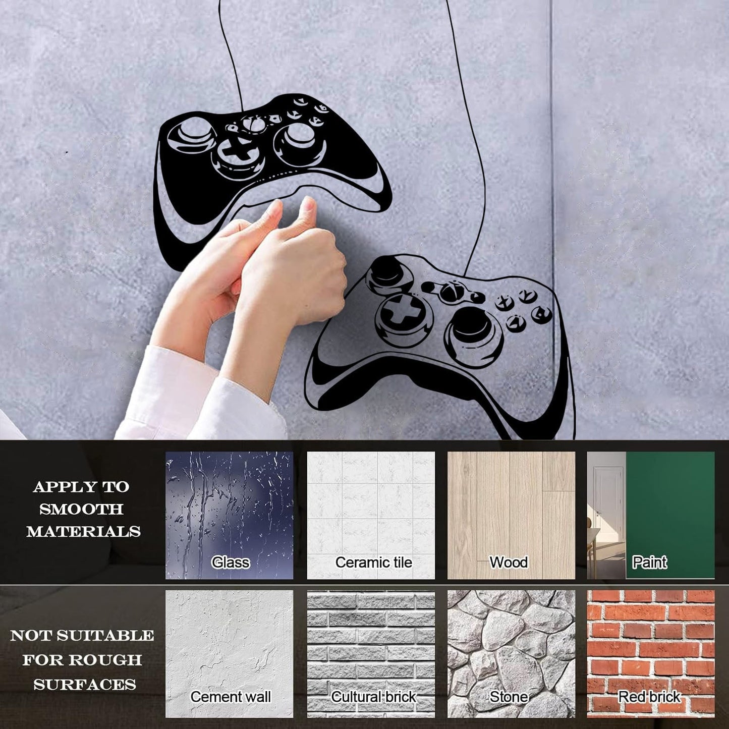 Joystick Video Game Play Gaming Boys Lettering Decals Glass Stickers