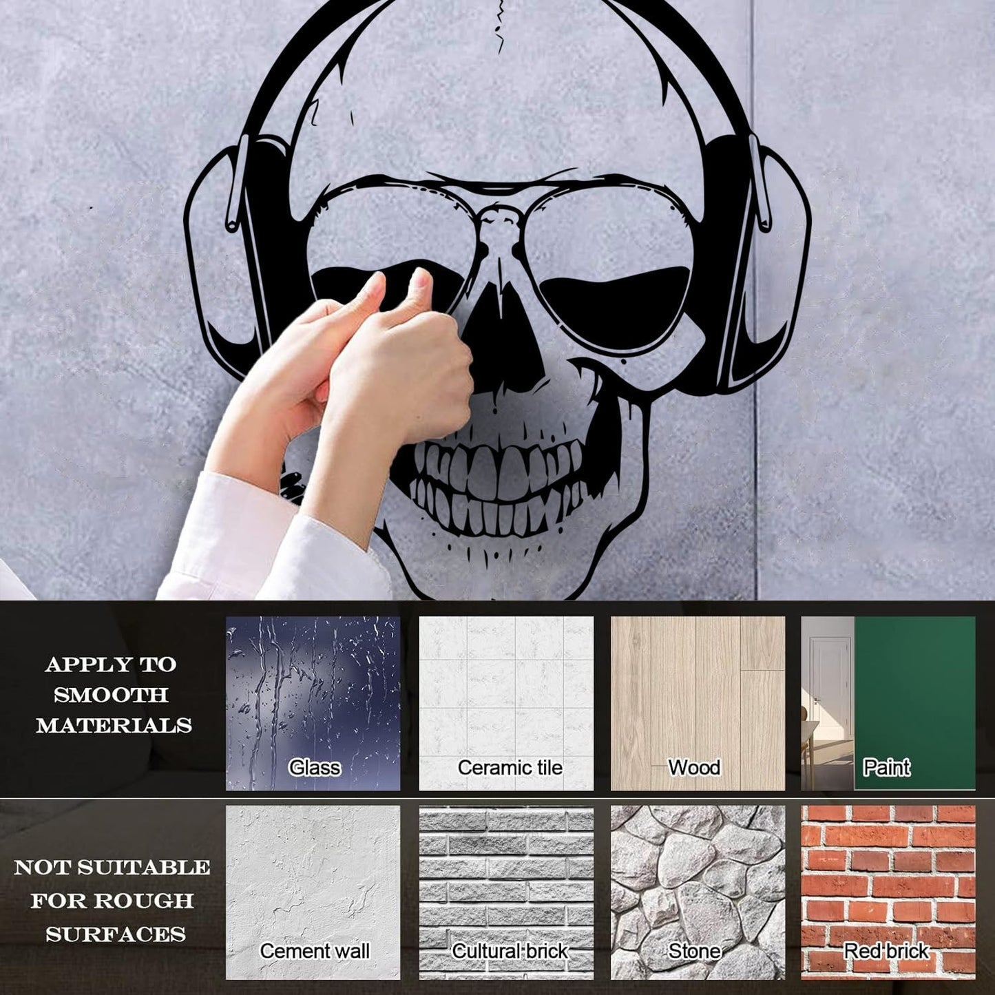 Engraving Decals Skull Headphones Game Sunglasses Boys It Won'T Fall Off