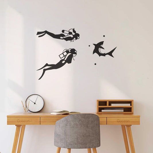 Engraving Stickers Diving Scuba Diver Aqualunger Shark Removable Without Leaving Glue