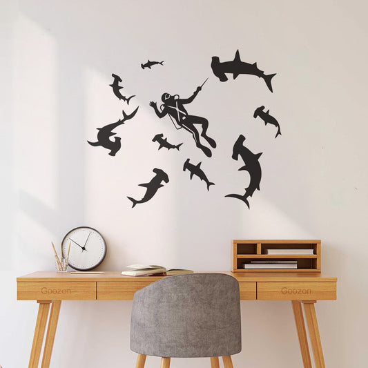 Diving Underwater World Diver Sharks Water Wall Decals Pvc Do Not Damage The Wall Surface