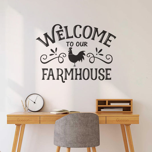 Wall Vinyl Sticker Decor Farmhouse Kitchen Welcome Phrase Chicken Multi Color Selection