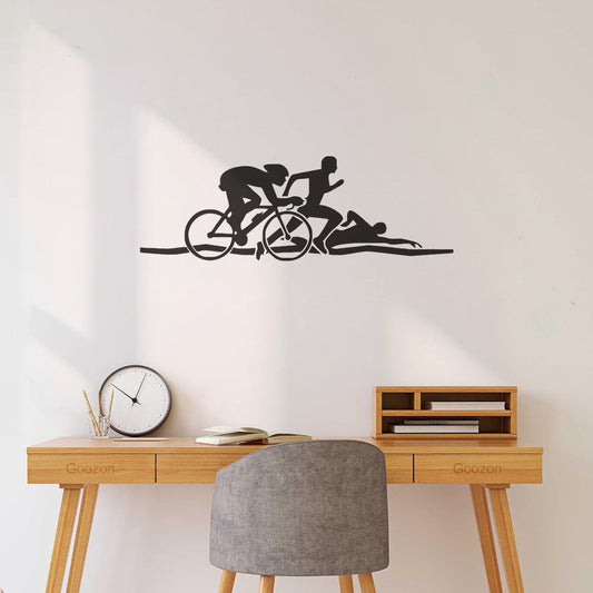 Autocollant en vinyle décoratif pour triathlète, cycliste, nageur, coureur, sportif, santé, centre de fitness, athlète. Amovible sans laisser de colle.
