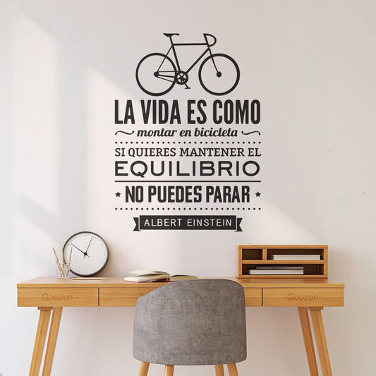 Vinyl Wall Decals Life Is Like Riding A Bicycle Quote Spanish Letters Cyclist Bicycle Sport Equipped With Transfer Film Kit