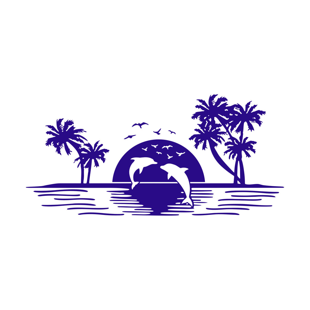 Fine Carving Stickers Camper Van Rv Skyline Dolphin Rv Palm Trees Fish Ocean Sun Landscape Glass Stickers