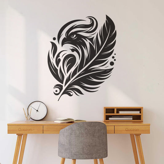 Vinyl Art Sticker Depicts An Eagle'S Head With A Complex Shape Intertwined With A Feather Tattoo Culture