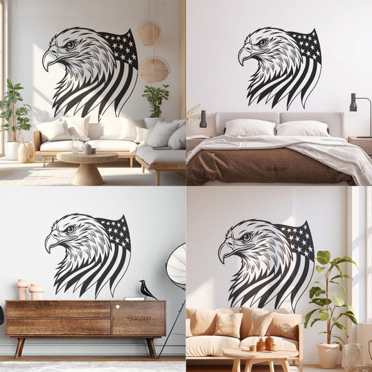 Vinyl Wall Decals American Flag Eagle Face Design Glass Stickers