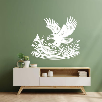 Fine Carving Decals An Eagle And Fish In The Water Removable Without Leaving Glue