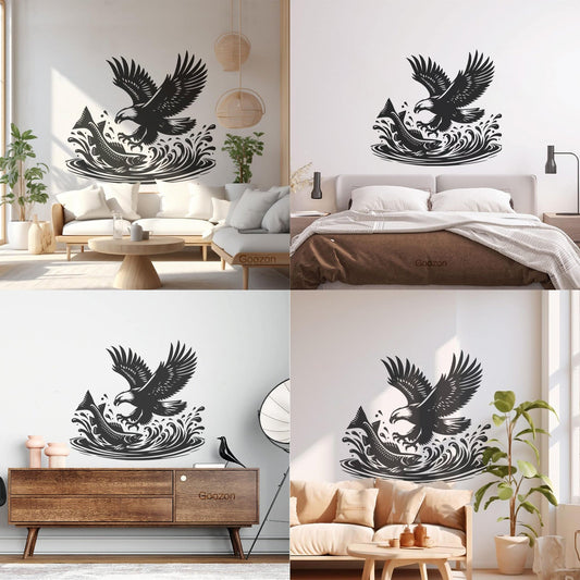 Fine Carving Decals An Eagle And Fish In The Water Removable Without Leaving Glue