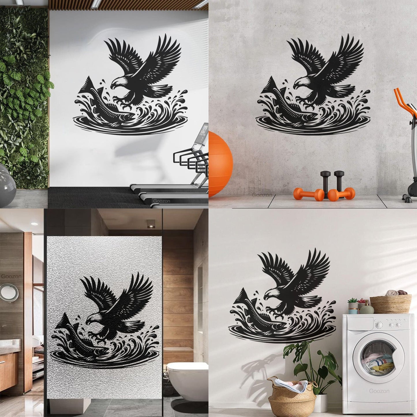 Fine Carving Decals An Eagle And Fish In The Water Removable Without Leaving Glue