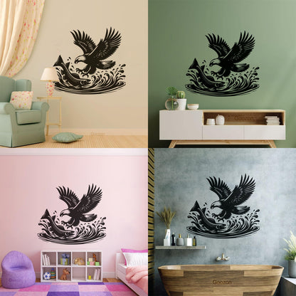 Fine Carving Decals An Eagle And Fish In The Water Removable Without Leaving Glue