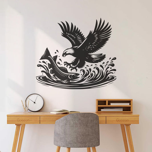 Fine Carving Decals An Eagle And Fish In The Water Removable Without Leaving Glue
