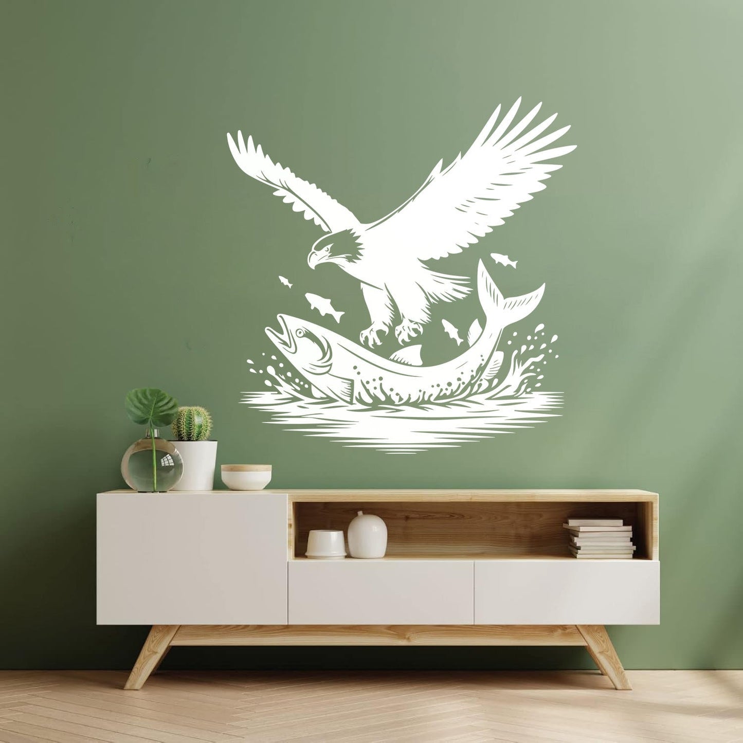 Vinyl Art Sticker An Eagle And Fish In The Water With A And Self Adhesive