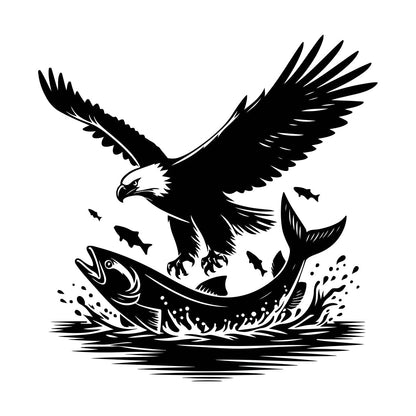 Vinyl Art Sticker An Eagle And Fish In The Water With A And Self Adhesive