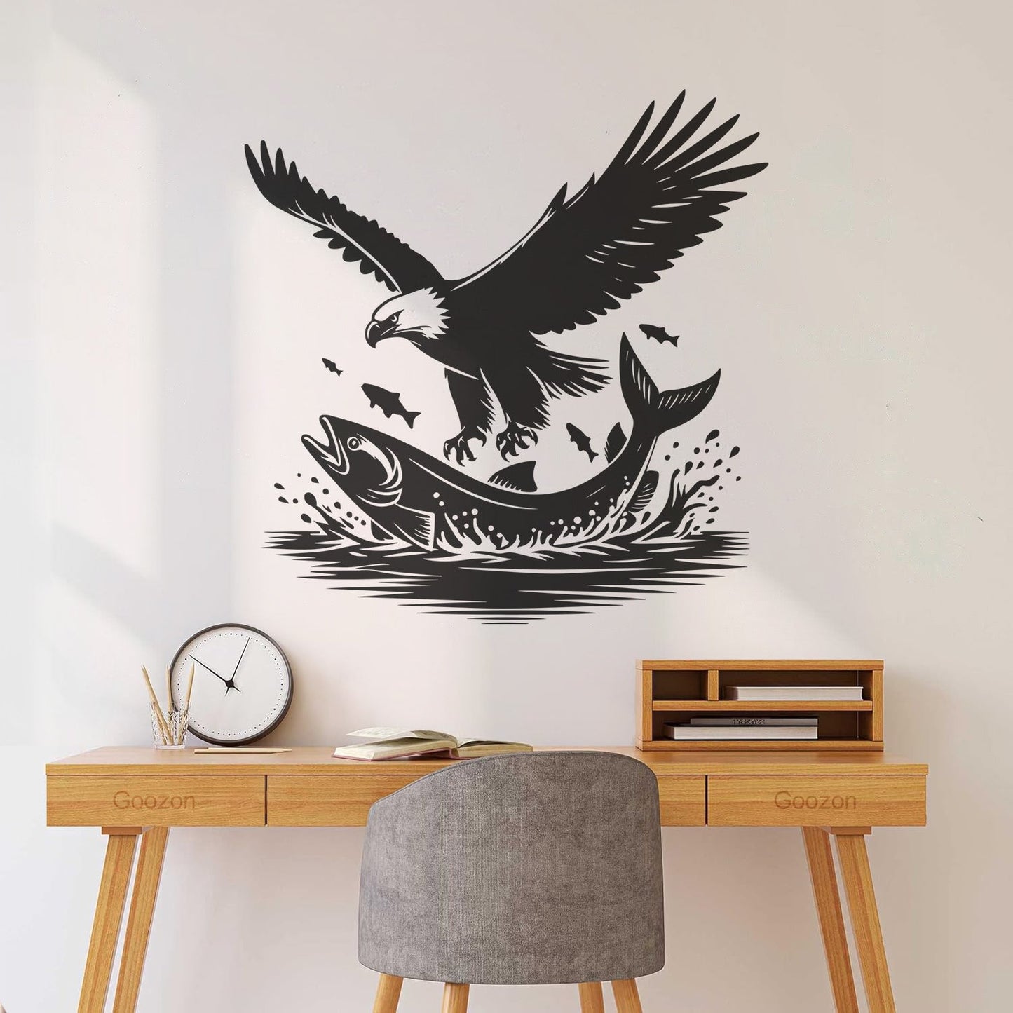 Vinyl Art Sticker An Eagle And Fish In The Water With A And Self Adhesive