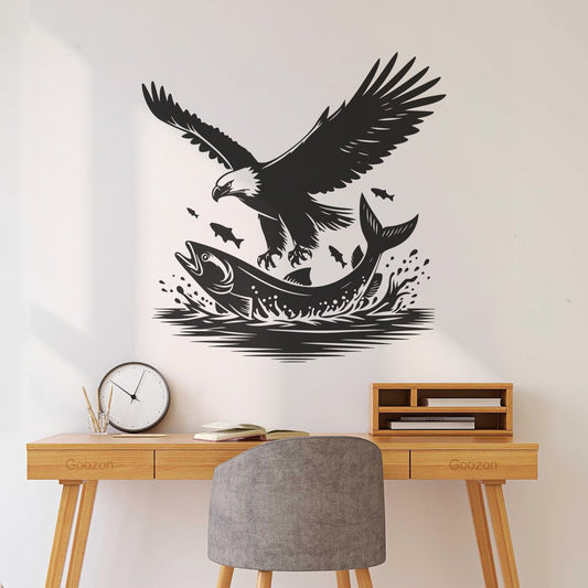 Vinyl Art Sticker An Eagle And Fish In The Water With A And Self Adhesive