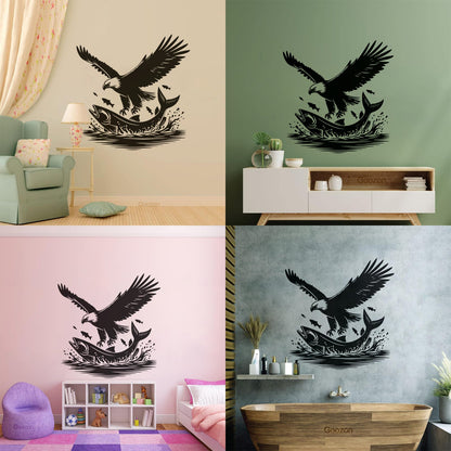 Vinyl Art Sticker An Eagle And Fish In The Water With A And Self Adhesive
