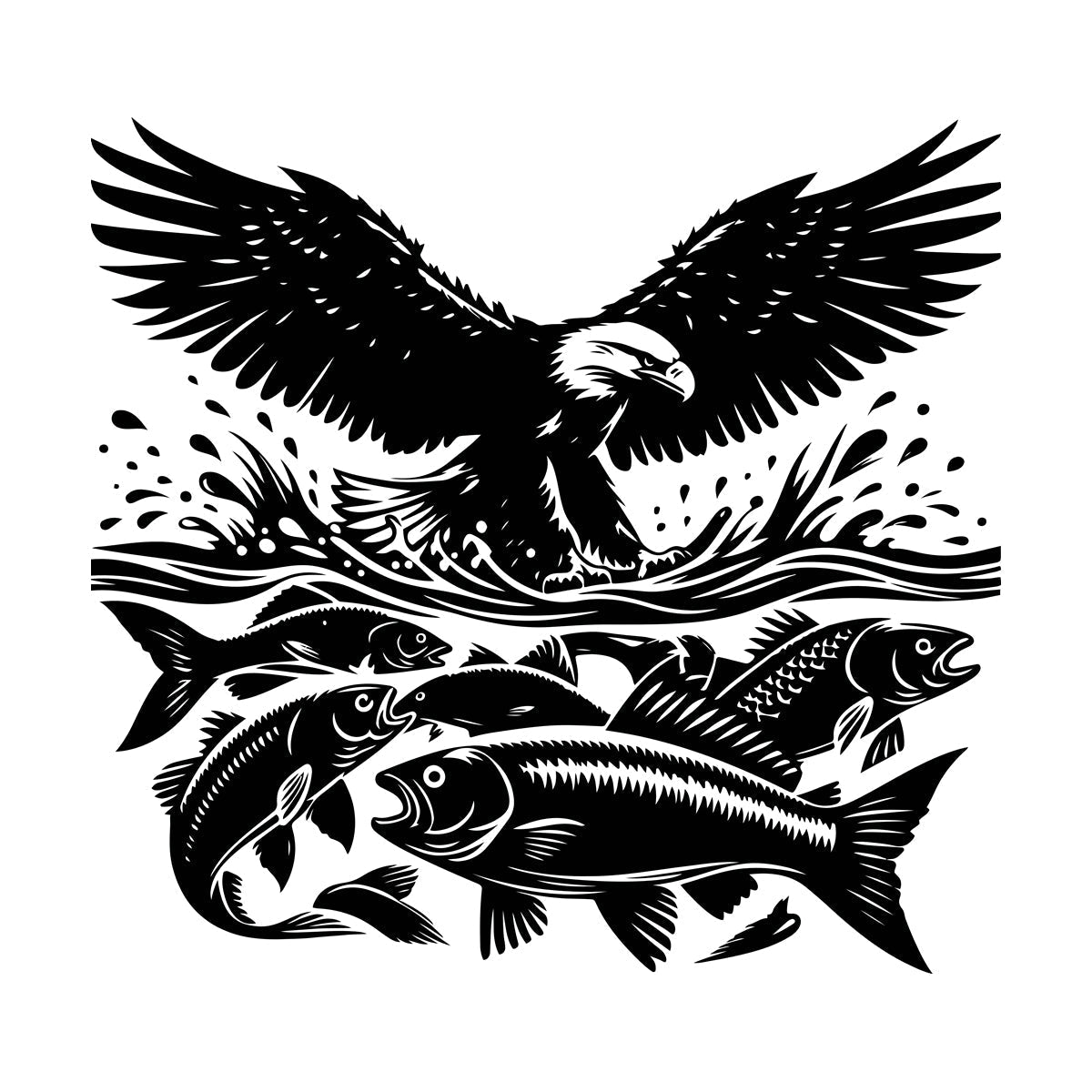 An Eagle And Fish In The Water With A Wave Engraving Stickers Do Not Damage The Wall Surface