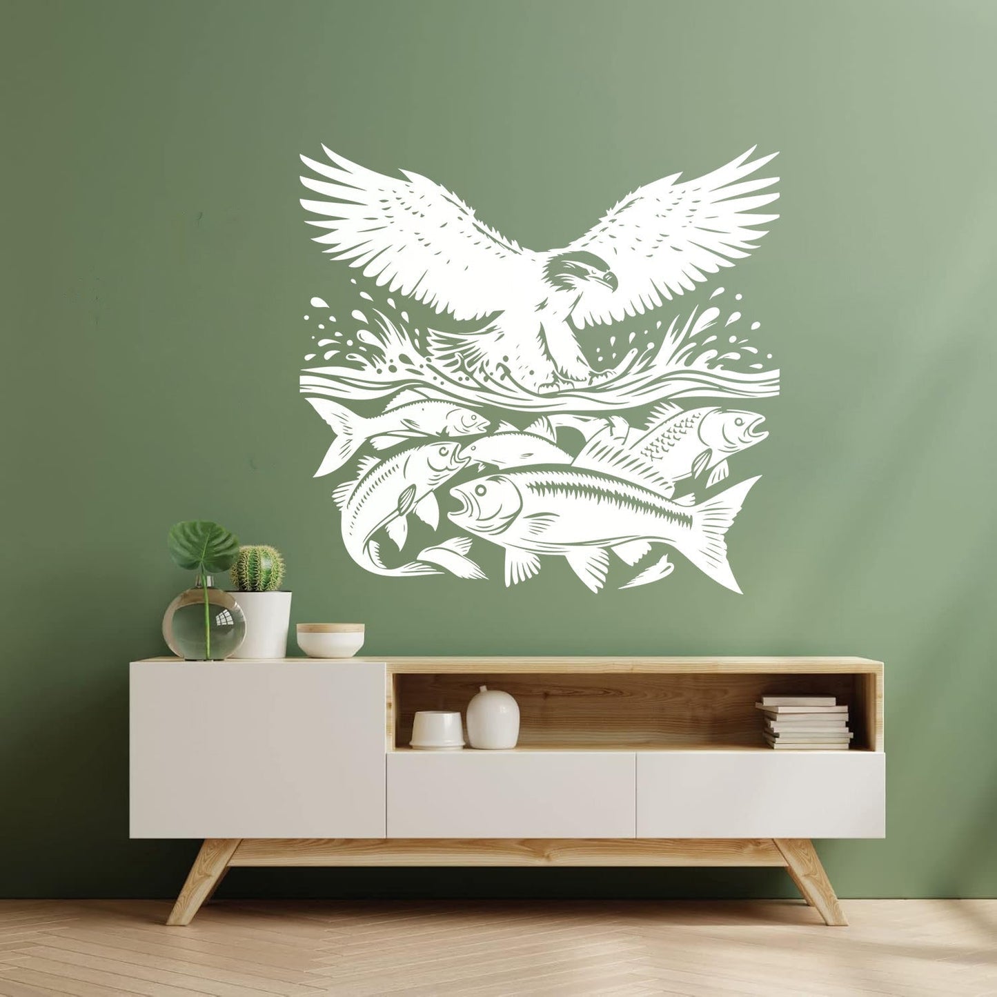 An Eagle And Fish In The Water With A Wave Engraving Stickers Do Not Damage The Wall Surface