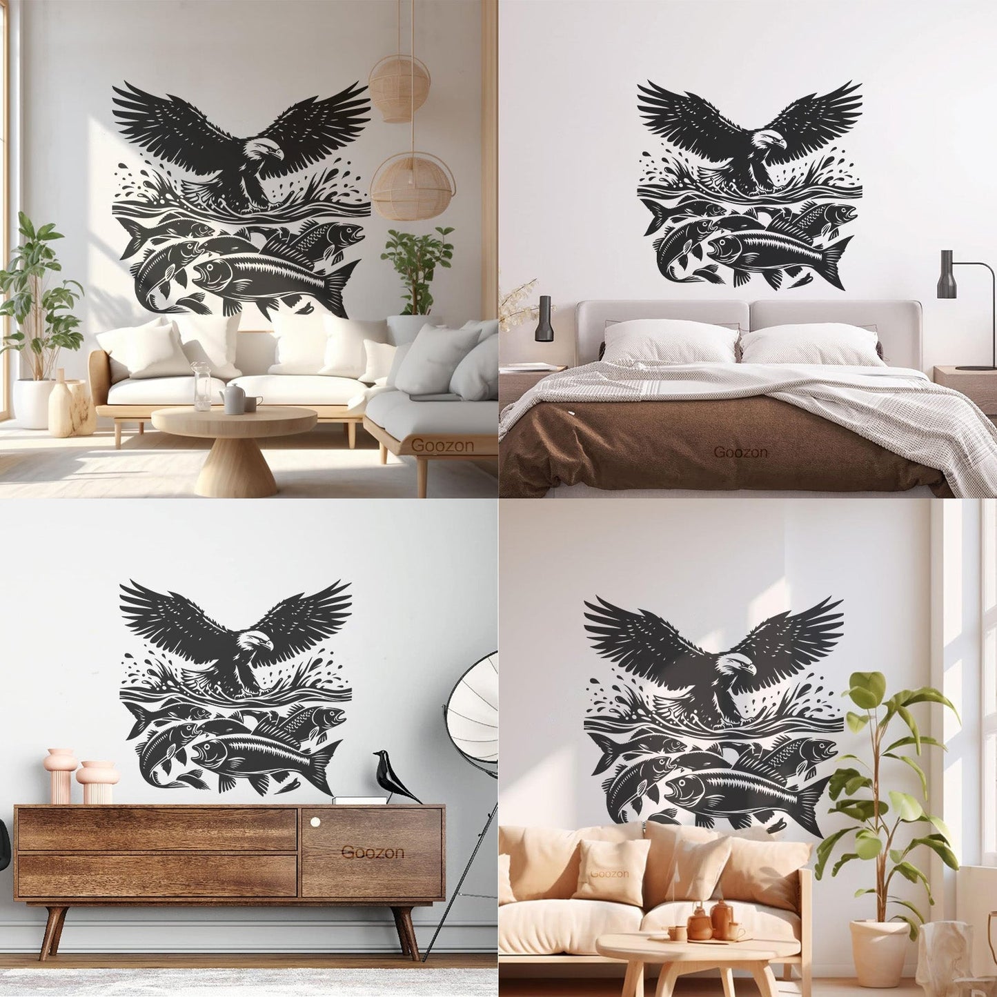 An Eagle And Fish In The Water With A Wave Engraving Stickers Do Not Damage The Wall Surface