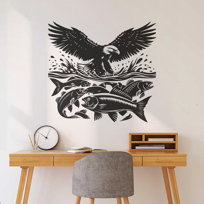 An Eagle And Fish In The Water With A Wave Engraving Stickers Do Not Damage The Wall Surface