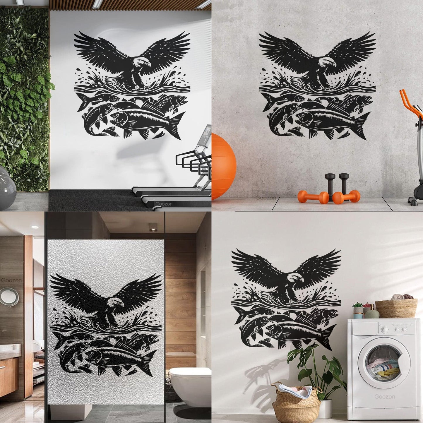 An Eagle And Fish In The Water With A Wave Engraving Stickers Do Not Damage The Wall Surface