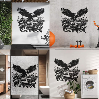 An Eagle And Fish In The Water With A Wave Engraving Stickers Do Not Damage The Wall Surface