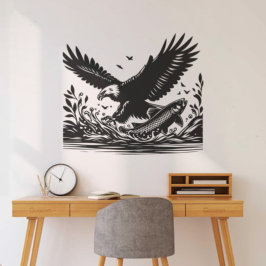 Wall Decals Pvc An Eagle And Fish In The Water With Leaves Equipped With Transfer Film Kit