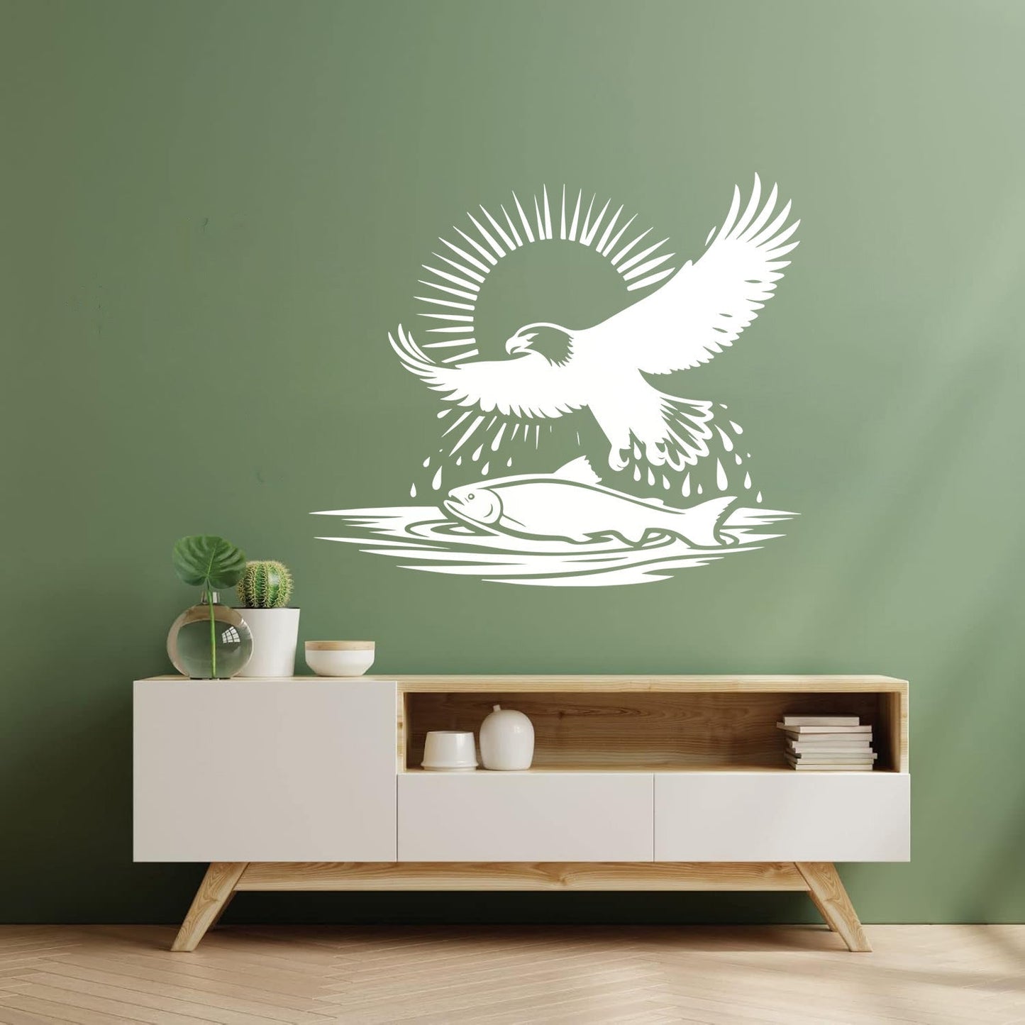Lettering Stickers An Eagle Flying Over A Fish And Sun Easy Installation