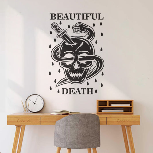 Engraving Stickers Beautiful Death Typography With Skull And Snake Self Adhesive