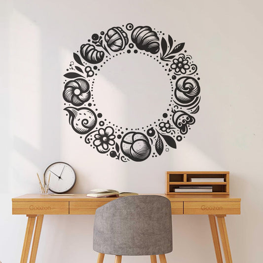 Lettering Decals Circular Floral Wreath With Bun Croissant And Floral Bakery Elements Dots Self Adhesive