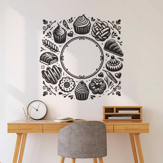 Wall Stickers Baked Goods And Floral Motifs Encircling A Blank Circle Perfect Self Adhesive