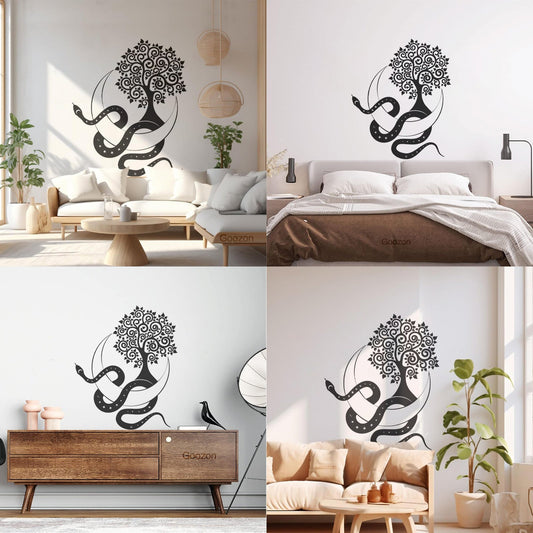 Lettering Decals Snake On Crescent Moon And Tree Of Life Sac Geometry Occult Celestial Pagan Witchcraft Art Decoration