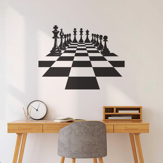 Chess Pieces On A Chessboard Silhouette Checkers In And On A Lettering Stickers Glass Stickers