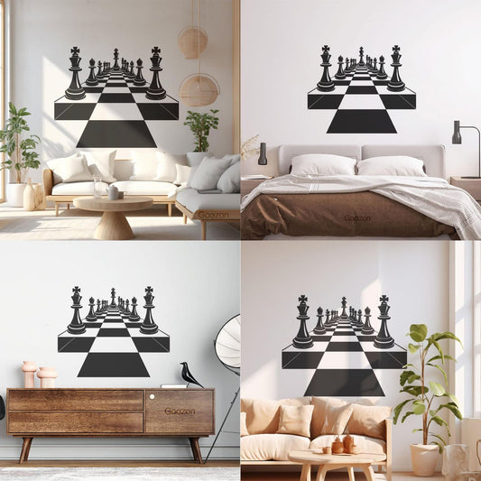 Wall Decals Paster Paper Chess Pieces On A Chessboard Silhouette Checkers In And On A Store Decoration