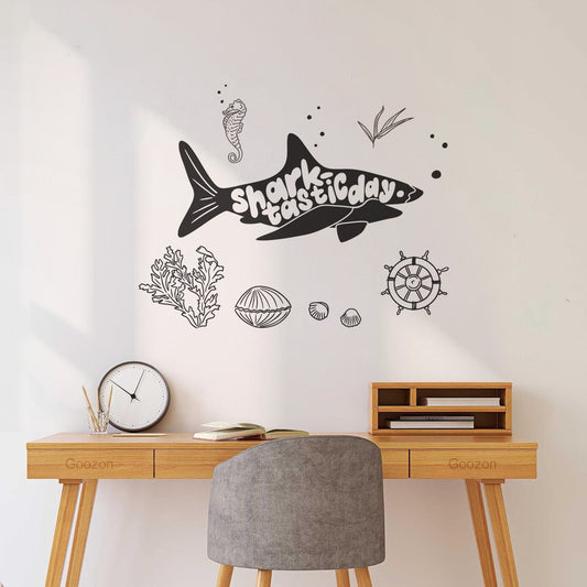 Wall Vinyl Sticker Decor Shark And Sea Creatures Doodle Tastick Day Self Adhesive