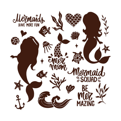 Fine Carving Decals Cute Mermaids Silhouette And Illustrations Sea Plants Fishes Lettering Quotes Equipped With Transfer Film Kit