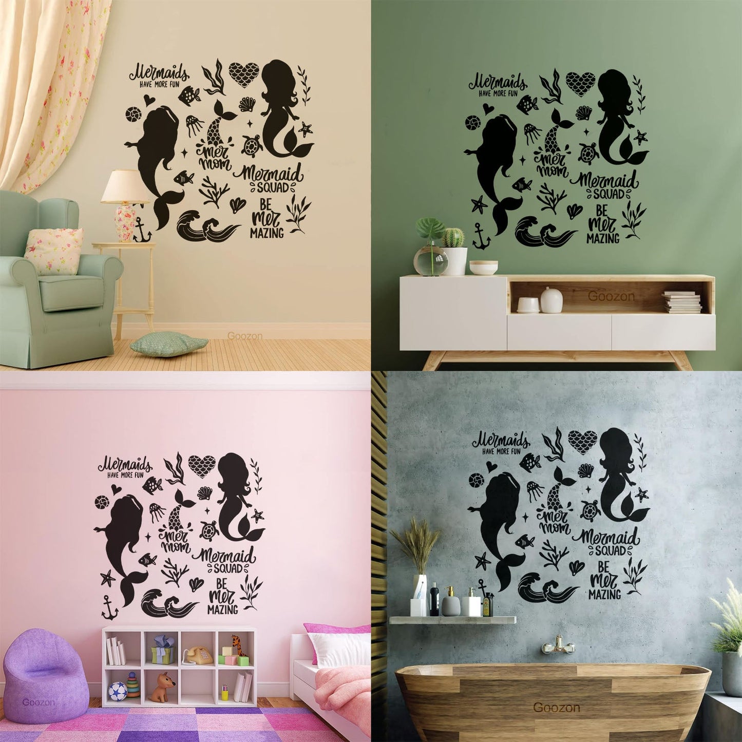 Fine Carving Decals Cute Mermaids Silhouette And Illustrations Sea Plants Fishes Lettering Quotes Equipped With Transfer Film Kit