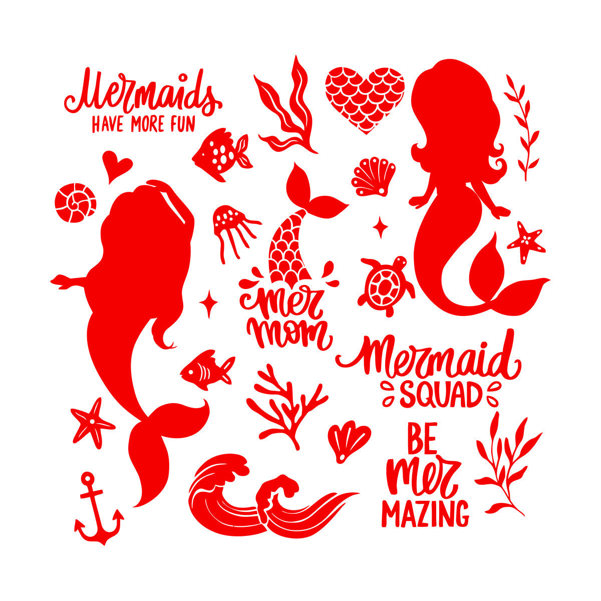 Fine Carving Decals Cute Mermaids Silhouette And Illustrations Sea Plants Fishes Lettering Quotes Equipped With Transfer Film Kit