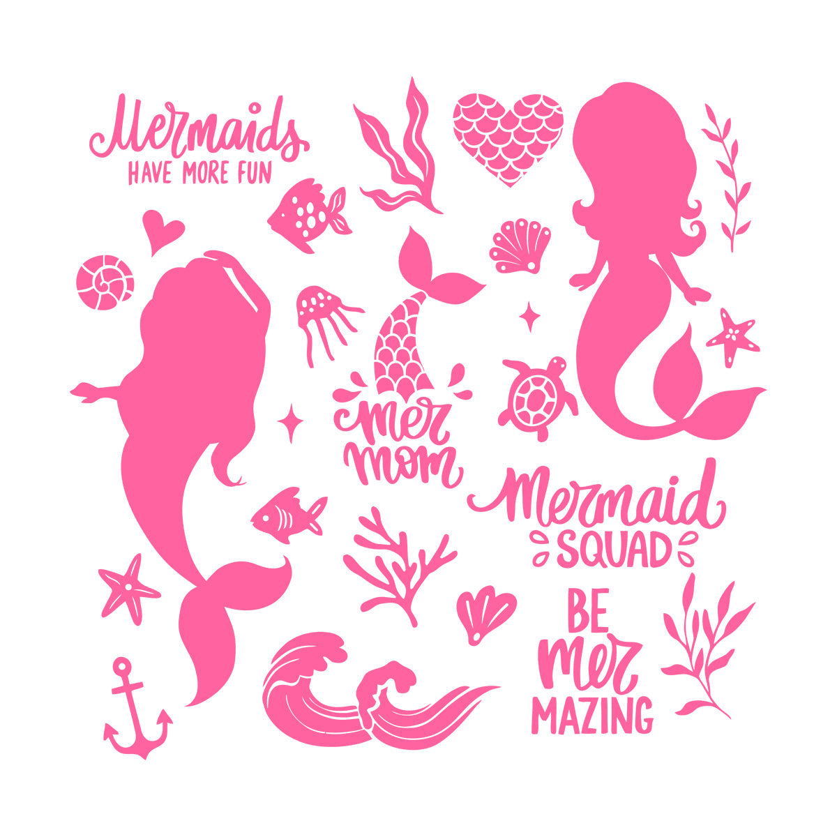 Fine Carving Decals Cute Mermaids Silhouette And Illustrations Sea Plants Fishes Lettering Quotes Equipped With Transfer Film Kit