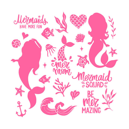 Fine Carving Decals Cute Mermaids Silhouette And Illustrations Sea Plants Fishes Lettering Quotes Equipped With Transfer Film Kit