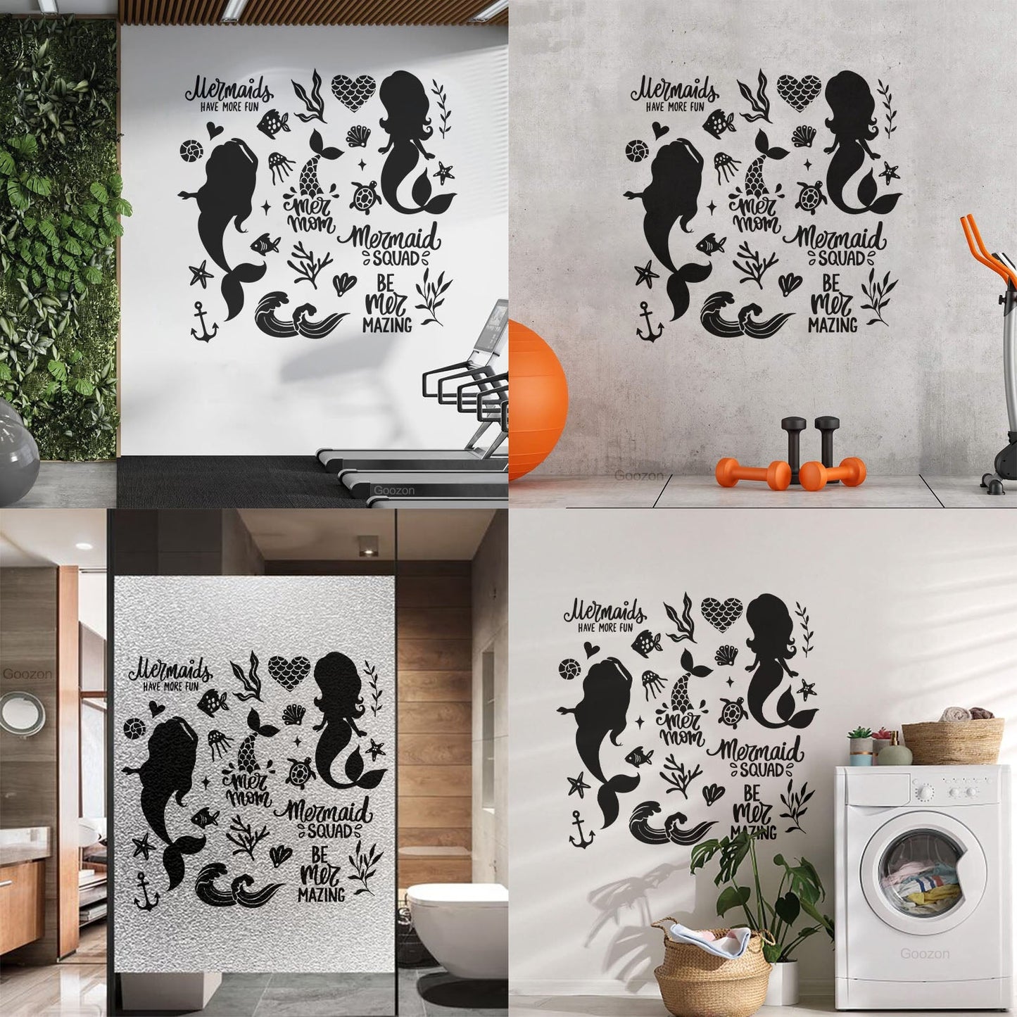 Fine Carving Decals Cute Mermaids Silhouette And Illustrations Sea Plants Fishes Lettering Quotes Equipped With Transfer Film Kit