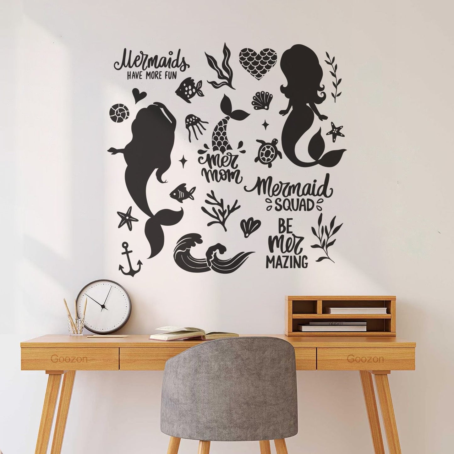 Fine Carving Decals Cute Mermaids Silhouette And Illustrations Sea Plants Fishes Lettering Quotes Equipped With Transfer Film Kit
