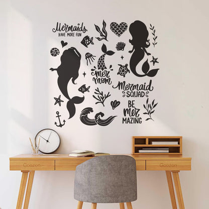 Fine Carving Decals Cute Mermaids Silhouette And Illustrations Sea Plants Fishes Lettering Quotes Equipped With Transfer Film Kit