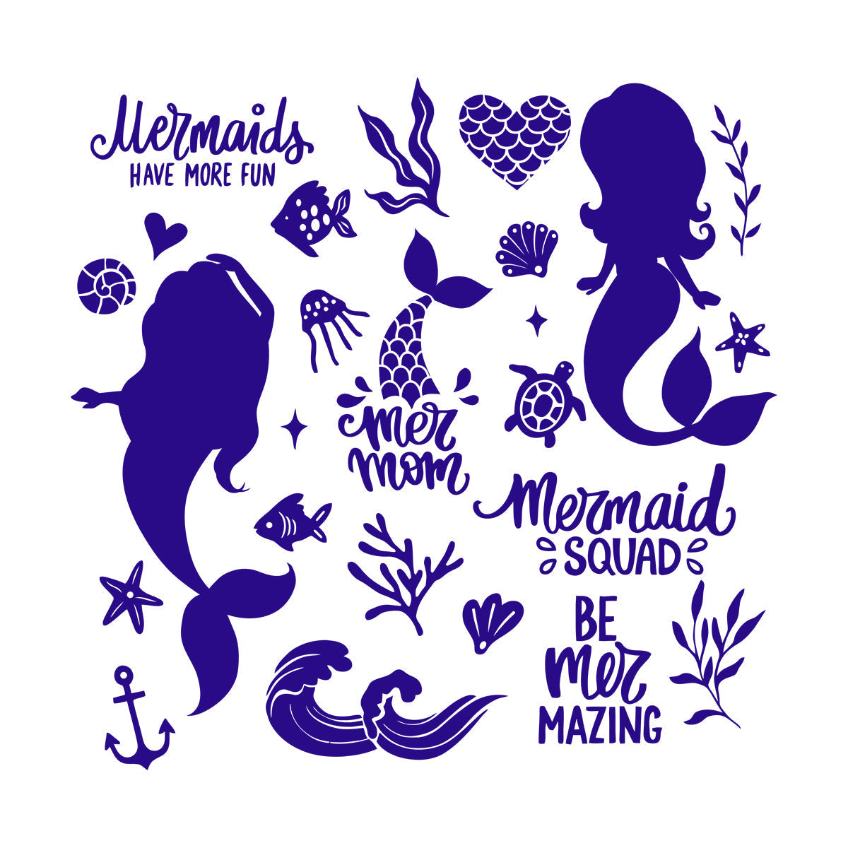 Fine Carving Decals Cute Mermaids Silhouette And Illustrations Sea Plants Fishes Lettering Quotes Equipped With Transfer Film Kit